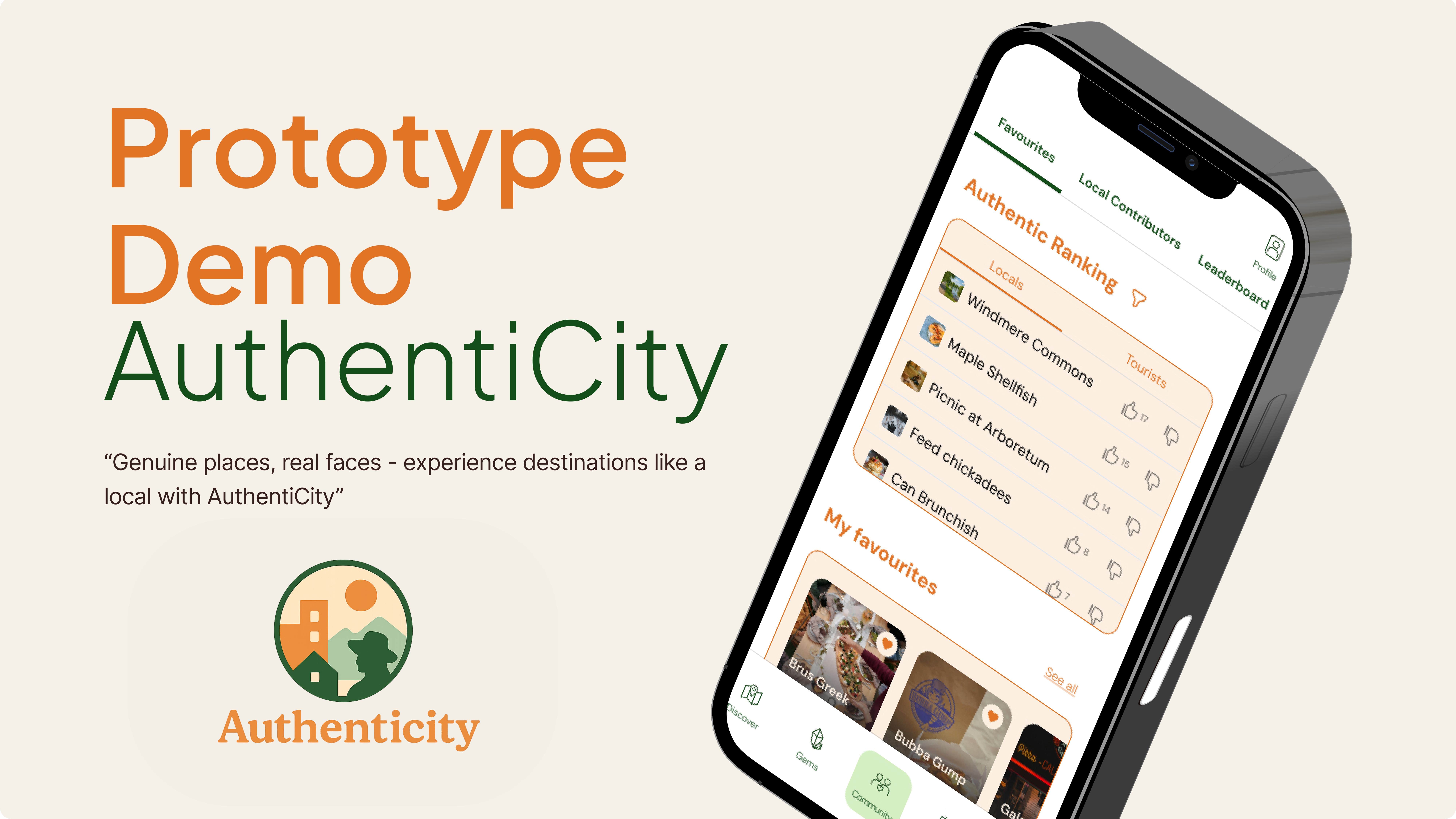 AuthentiCity logo: a man silhouette, buildings, mountains and the sun.