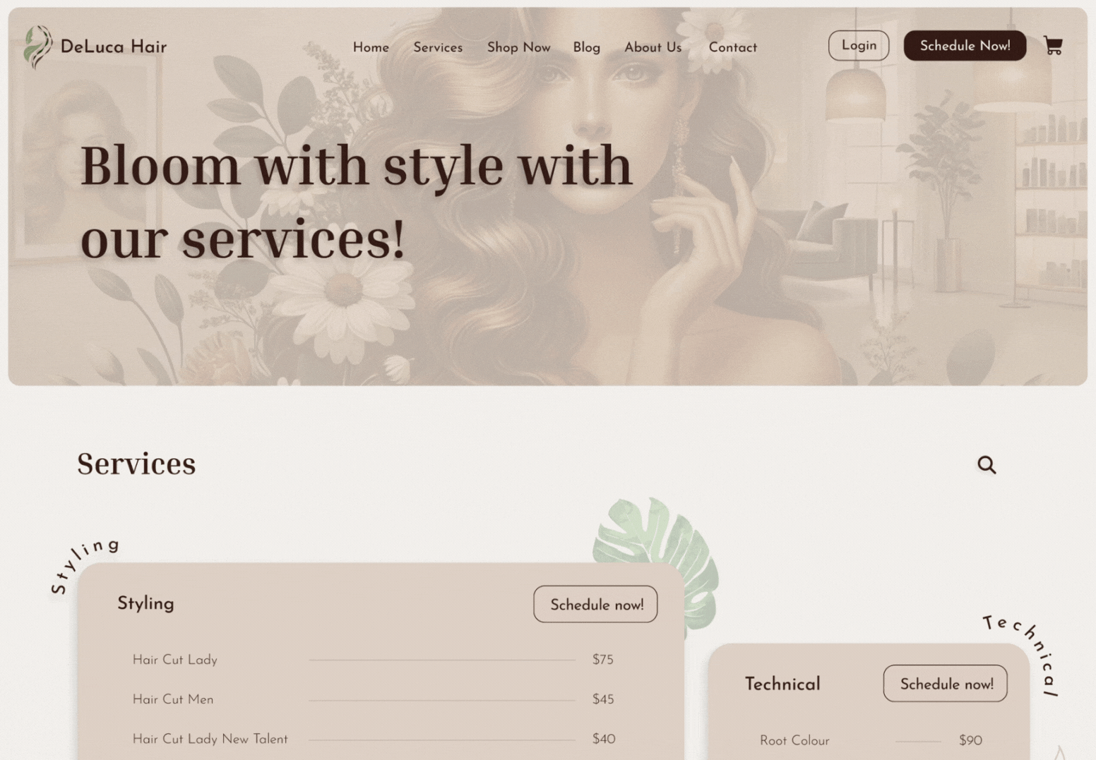 New service page design with clear and scannable price list.