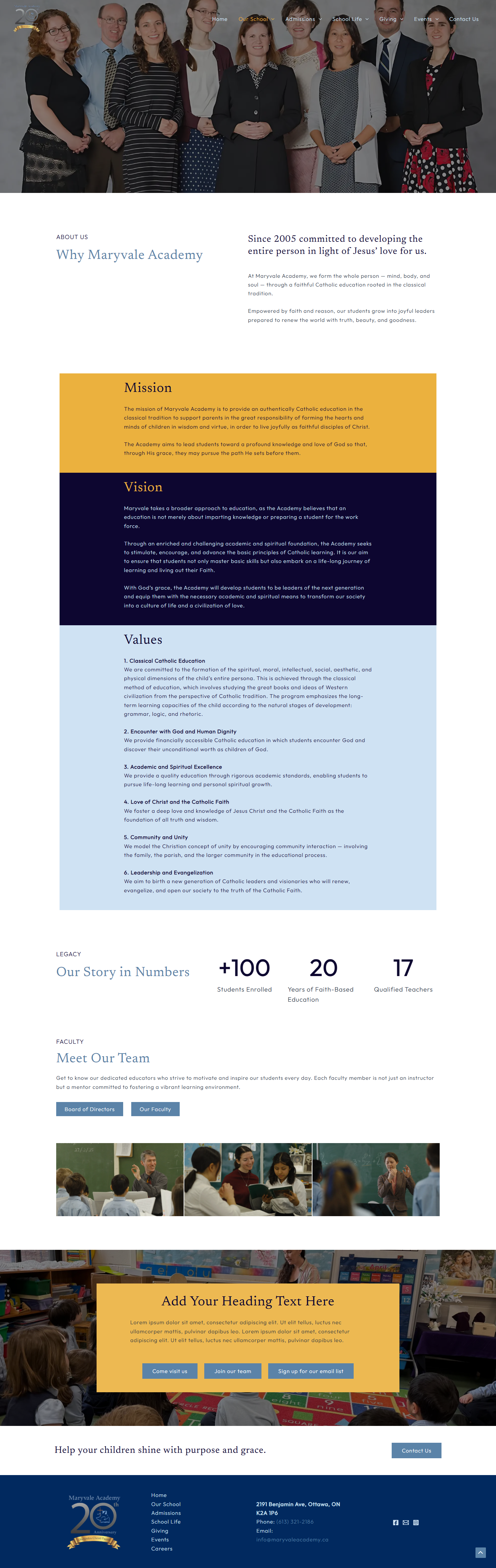 Our school and about us page