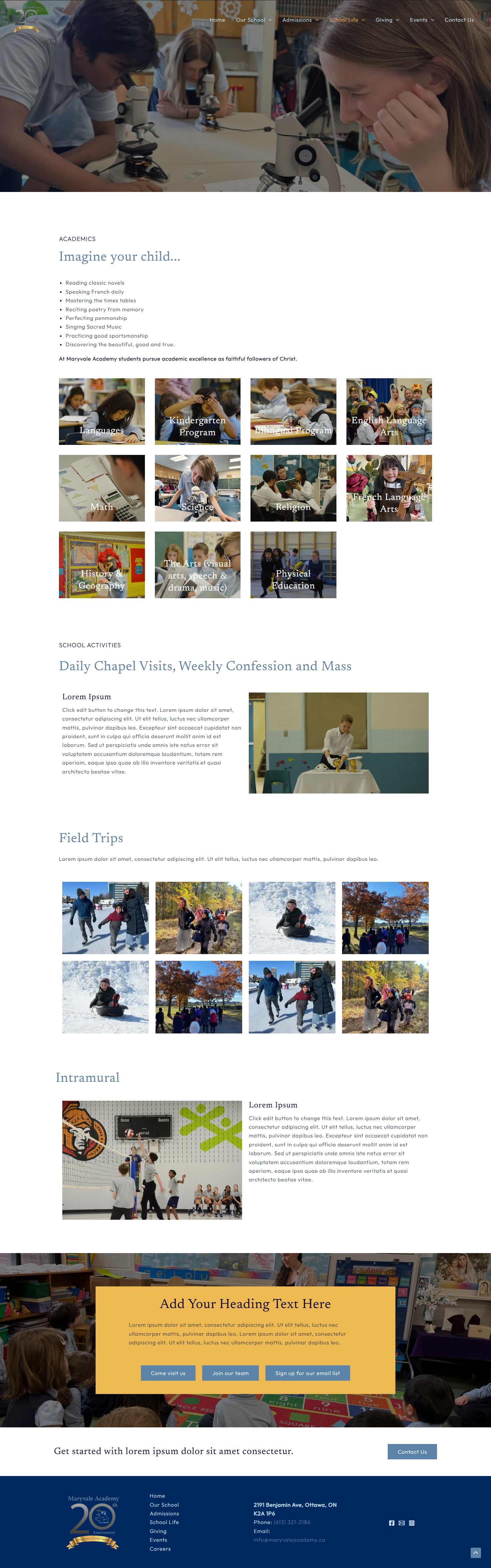 School life and academics page