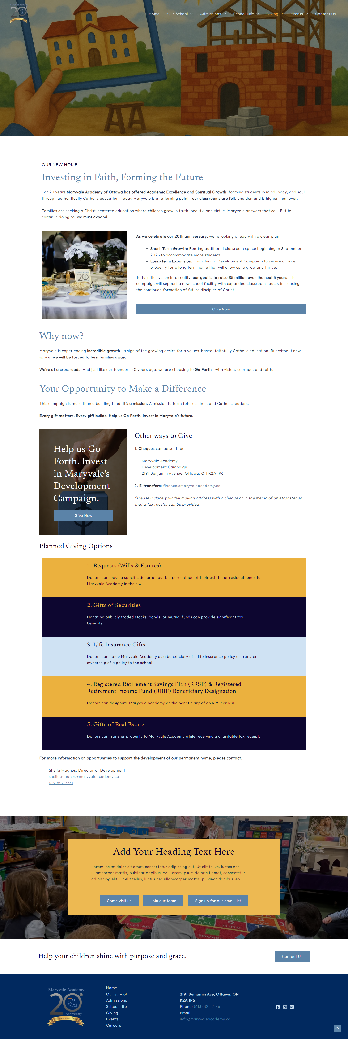 Giving campaign for maryvale's new building page